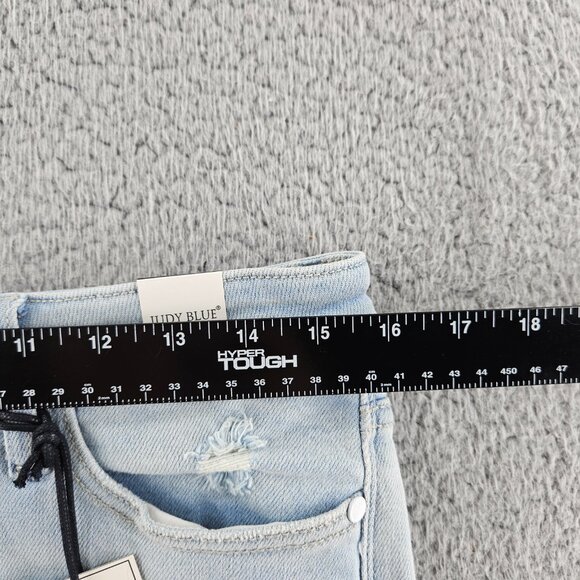 Judy Blue Shorts Womens Large Light Blue High Waist Distressed‎ Denim Raw Hem - Picture 9 of 16